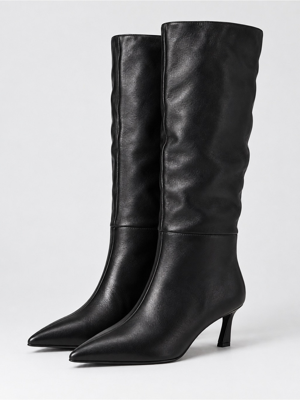 Steve Madden Lavan Black Leather Knee High Pointed Toe Heeled Boots Size 5.5M
